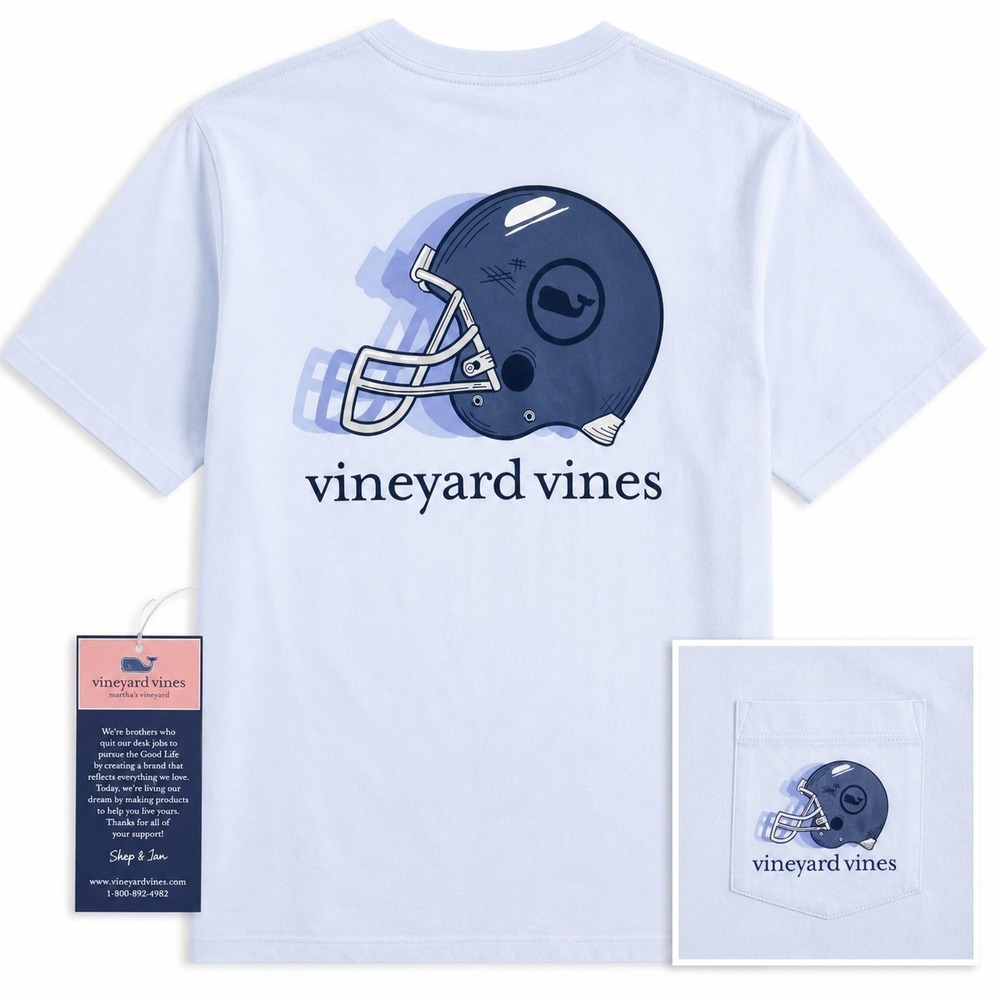 Vineyard Vines Pocket T Shirt Mens Large NWT Football Helmet Graphic Cotton Tee